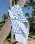 Gudri (reversible) Quilt Grecian Floral Logo Stripe in Aegean