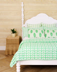 Gudri (reversible) Quilt Grecian Floral Logo Stripe in Parakeet