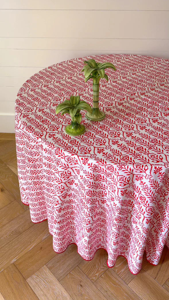 Round Tablecloth 100" Flower Row Berry