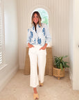 Poplin Oversized Button-Down Poppy Stripe in Aegean