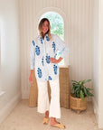 Poplin Oversized Button-Down Poppy Stripe in Aegean