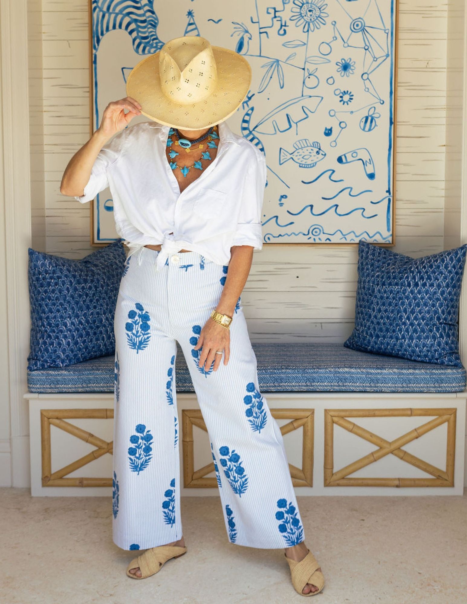 Disco Pant Poppy Stripe in Aegean