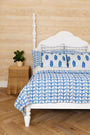 Gudri (reversible) Quilt Grecian Floral Logo Stripe in Aegean