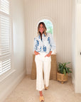 Poplin Oversized Button-Down Poppy Stripe in Aegean