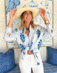 Poplin Oversized Button-Down Poppy Stripe in Aegean